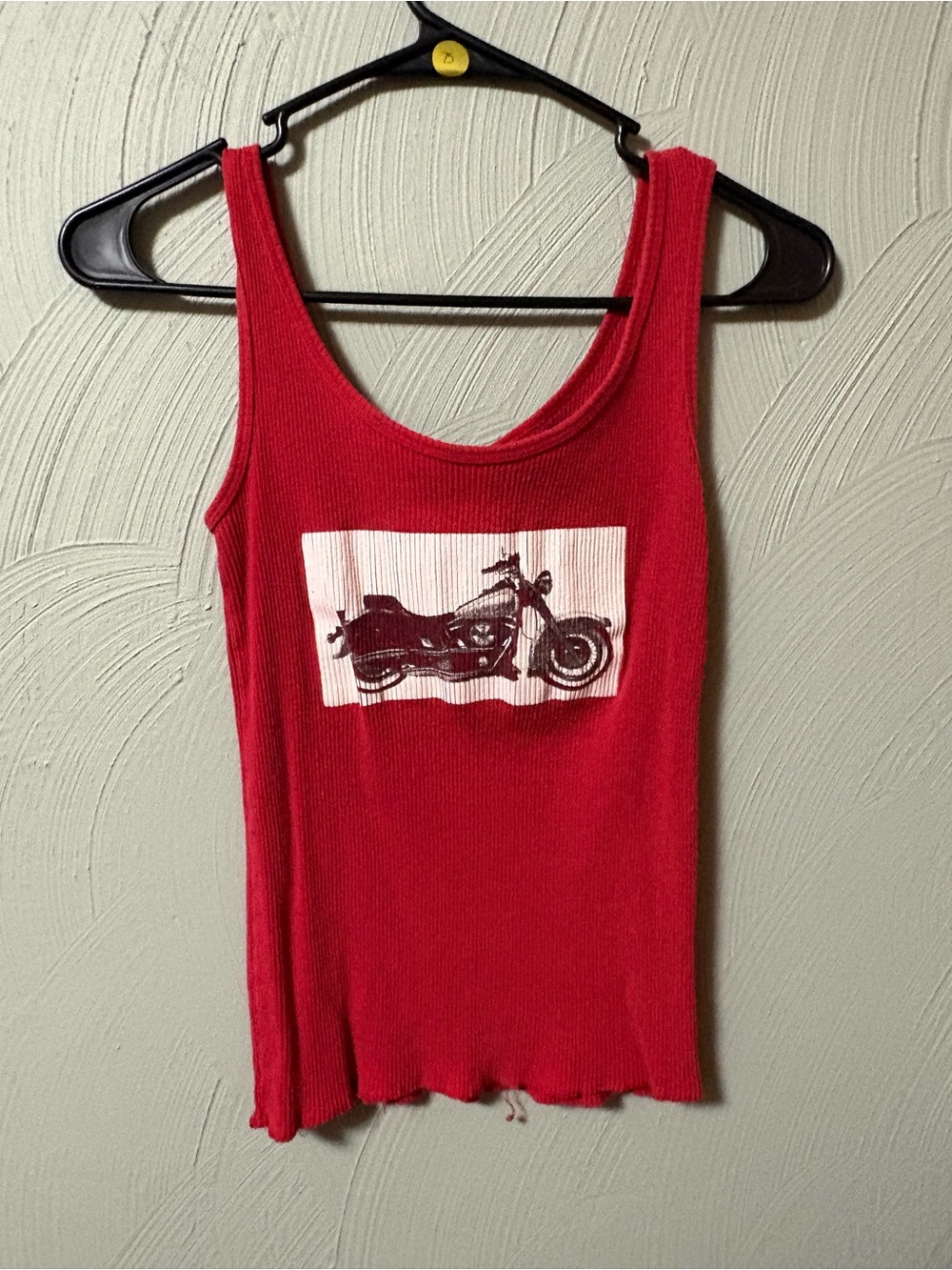 Red Ribbed Tank Top with Motorcycle Graphic - Women